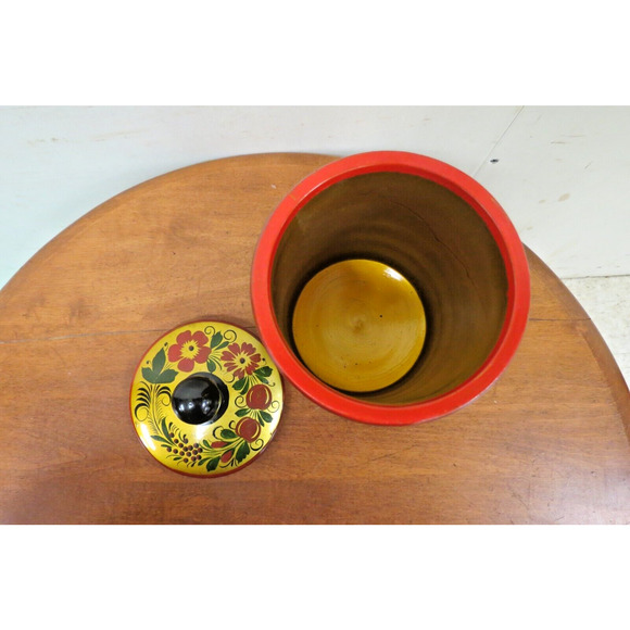 Vintage Russian Lidded Canister And 2 Bowls - Folk Art Hand Painted - Picture 5 of 9